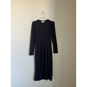 CAES Women's Rib Knit Lagenlook Midi Dress in Vintage Black Size SMALL